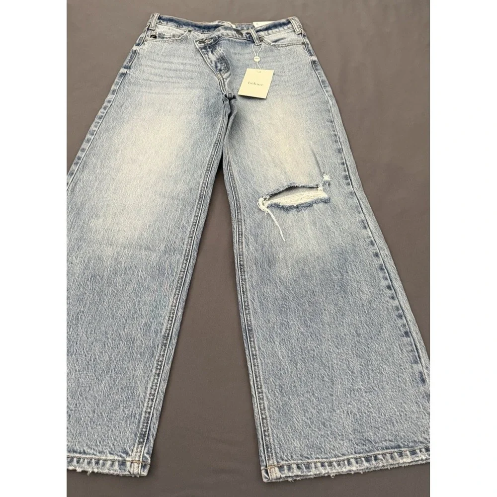 KanCan Jeans Womens 3/25 Light Wash Crossover Wide Leg Distressed High Rise NEW! - Picture 14 of 14